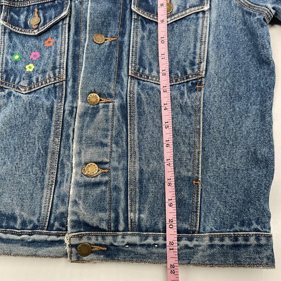 Vintage Hand Painted Denim Jacket Boho Hippie Woman Sun Angel Clouds Wom… - Picture 10 of 11